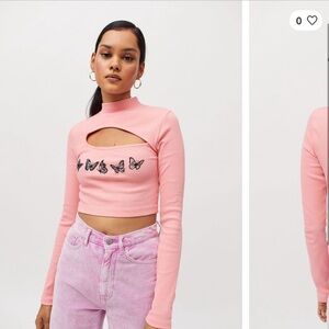 Urban Outfitters Pink Cut-Out Butterfly Crop Top